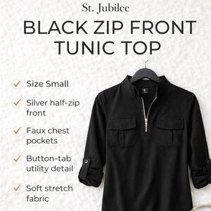 Black Zip-Up Shirt 3/4 sleeves